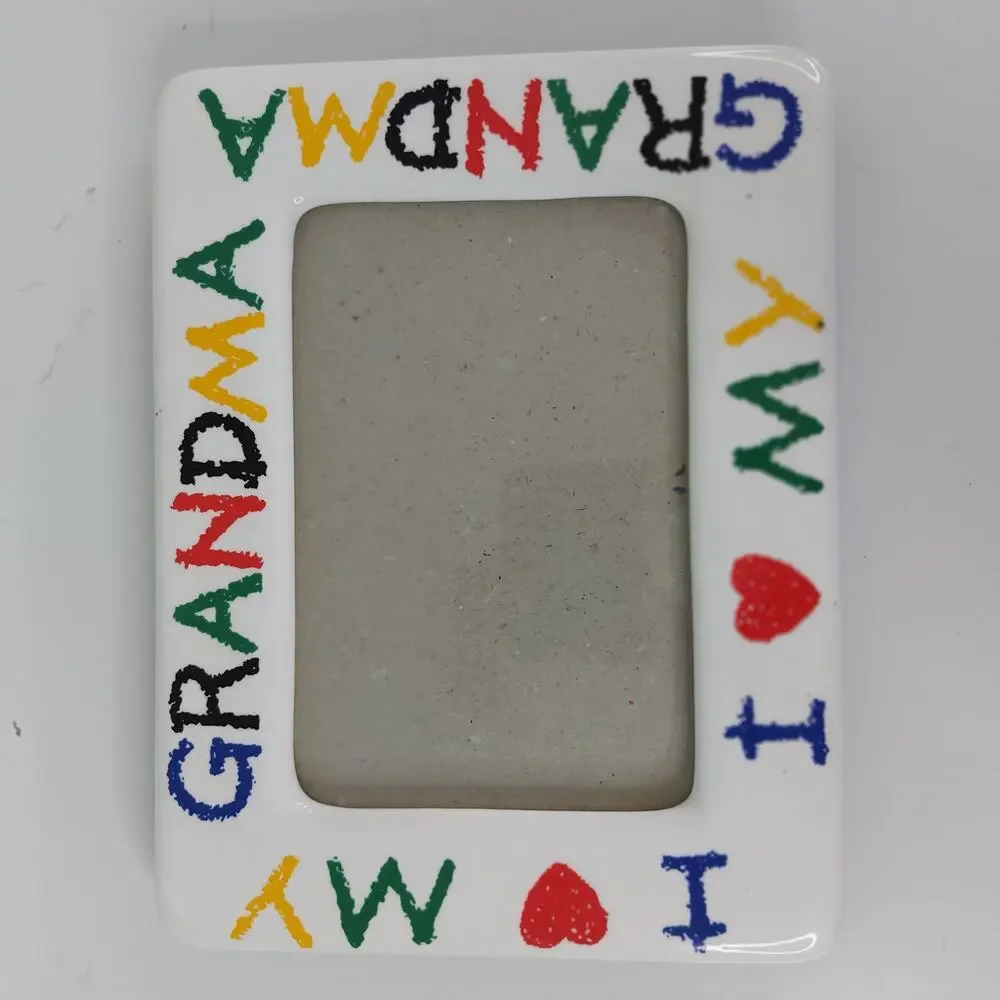 I Love My Grandma Ceramic Picture Frame Colorful Hand Painted Style 4x6 90s